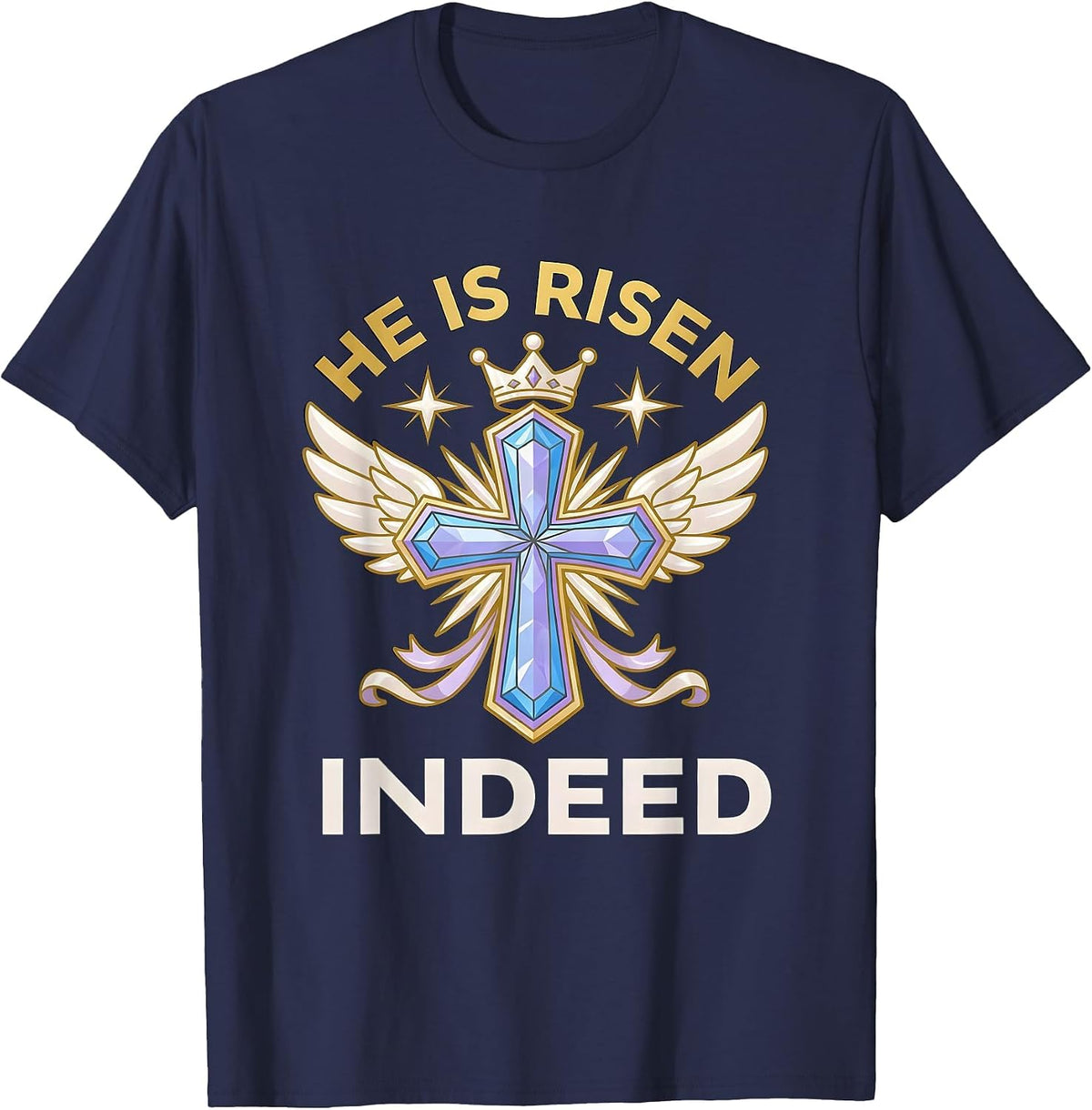 He Is Risen Indeed Easter Faith Design T-Shirt - Navy Blue