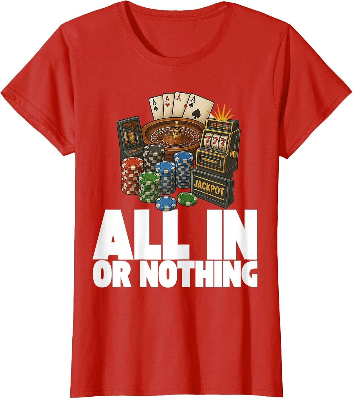 Casino Chips Roulette Slots Poker Vegas Gambling Cards T-Shirt - Red