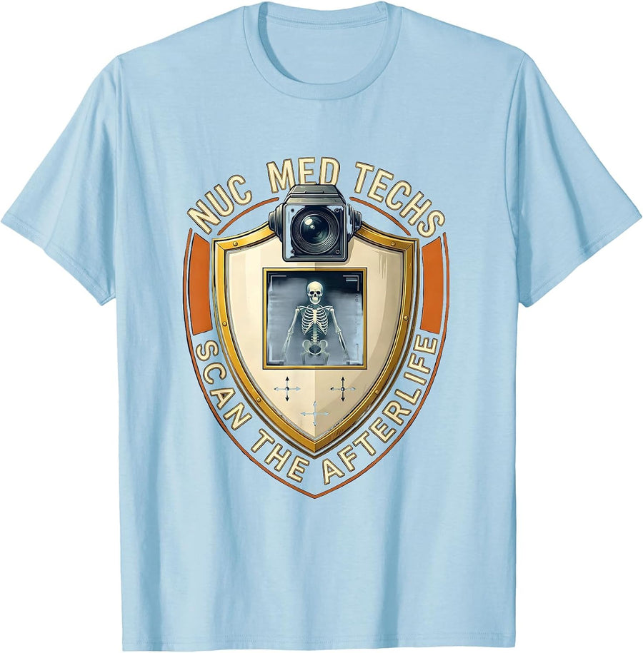 Men's Nuc Med Techs Scan The Afterlife Funny Radiology Tech T-Shirt - Baby Blue