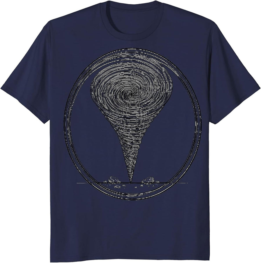 Sealed Tornado Badge Line Art Storm Chaser Meteorology Humor T-Shirt - Navy Blue