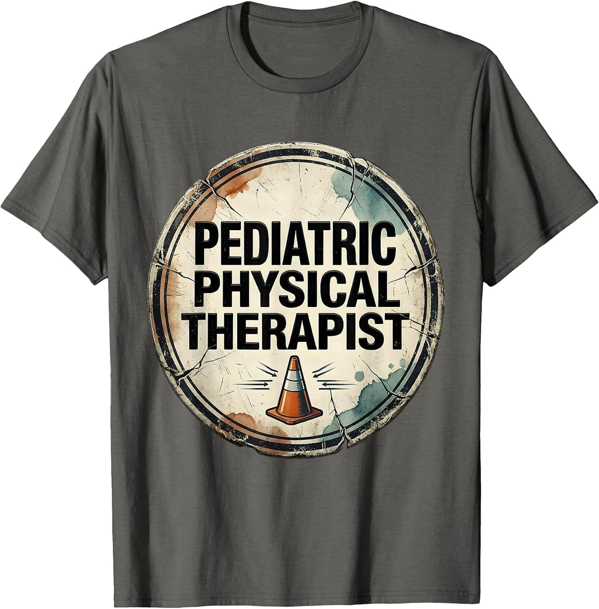 Pediatric Physical Therapist Distressed Therapy Cone OT PT T-Shirt - Asphalt Grey