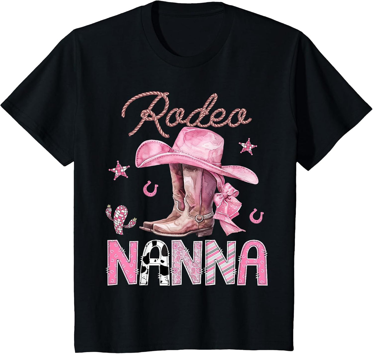 Rodeo Nanna Pink Boots Coquette Cowgirl Birthday Party T-Shirt - Black