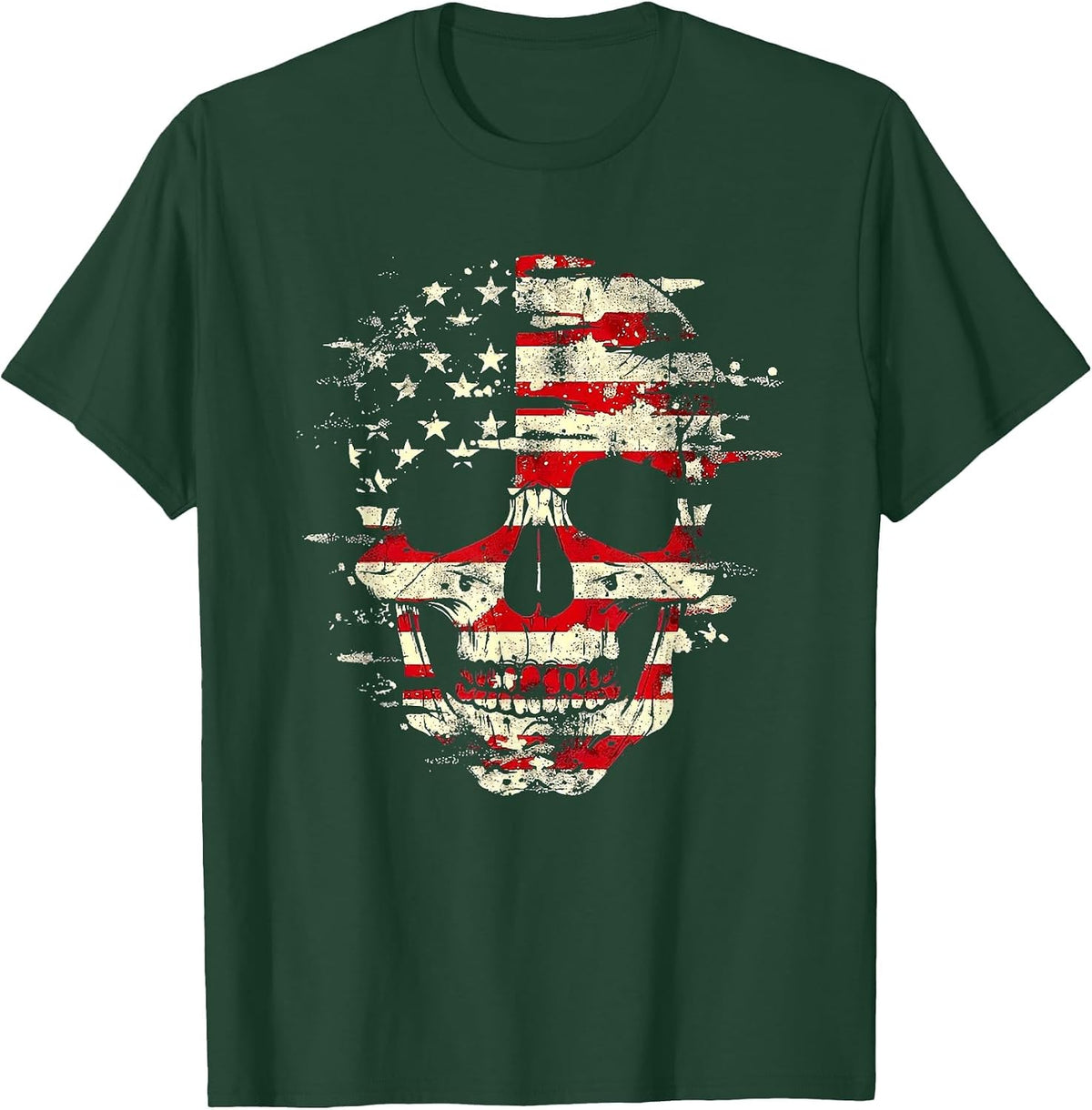 4th of July American Flag Skull Skeleton Women Men Kid T-Shirt - Dark Green