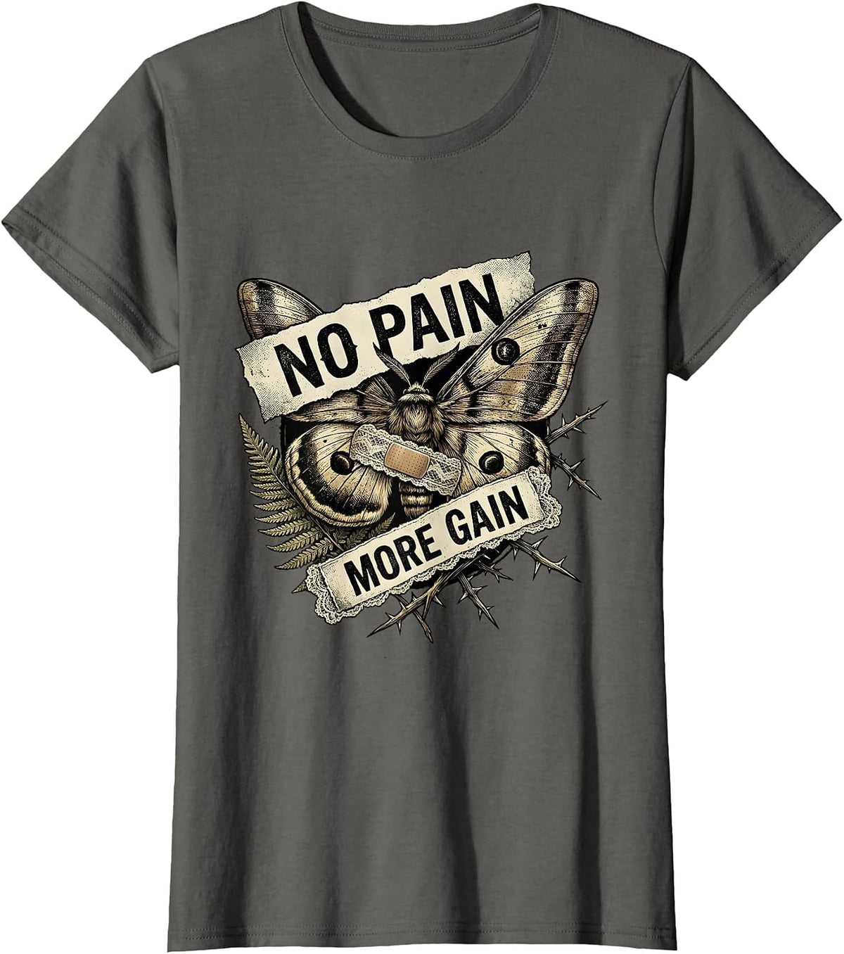 Women's No Pain More Gain Physical Therapy Design T-Shirt - Asphalt Grey