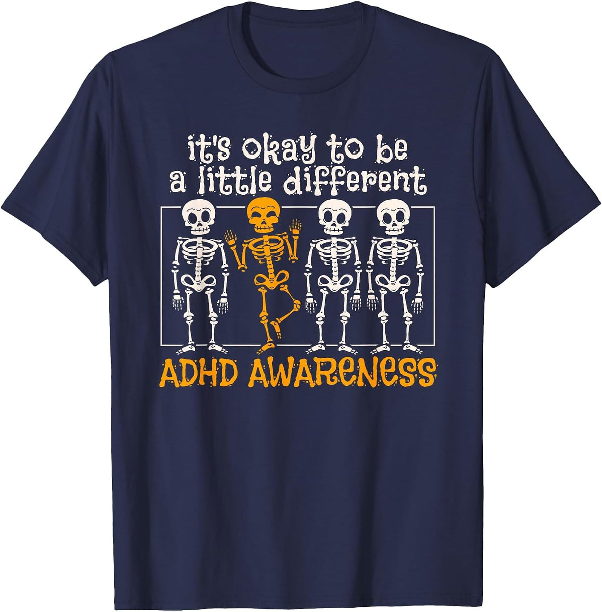 Halloween Skeleton ADHD Awareness T-Shirt - Navy Blue