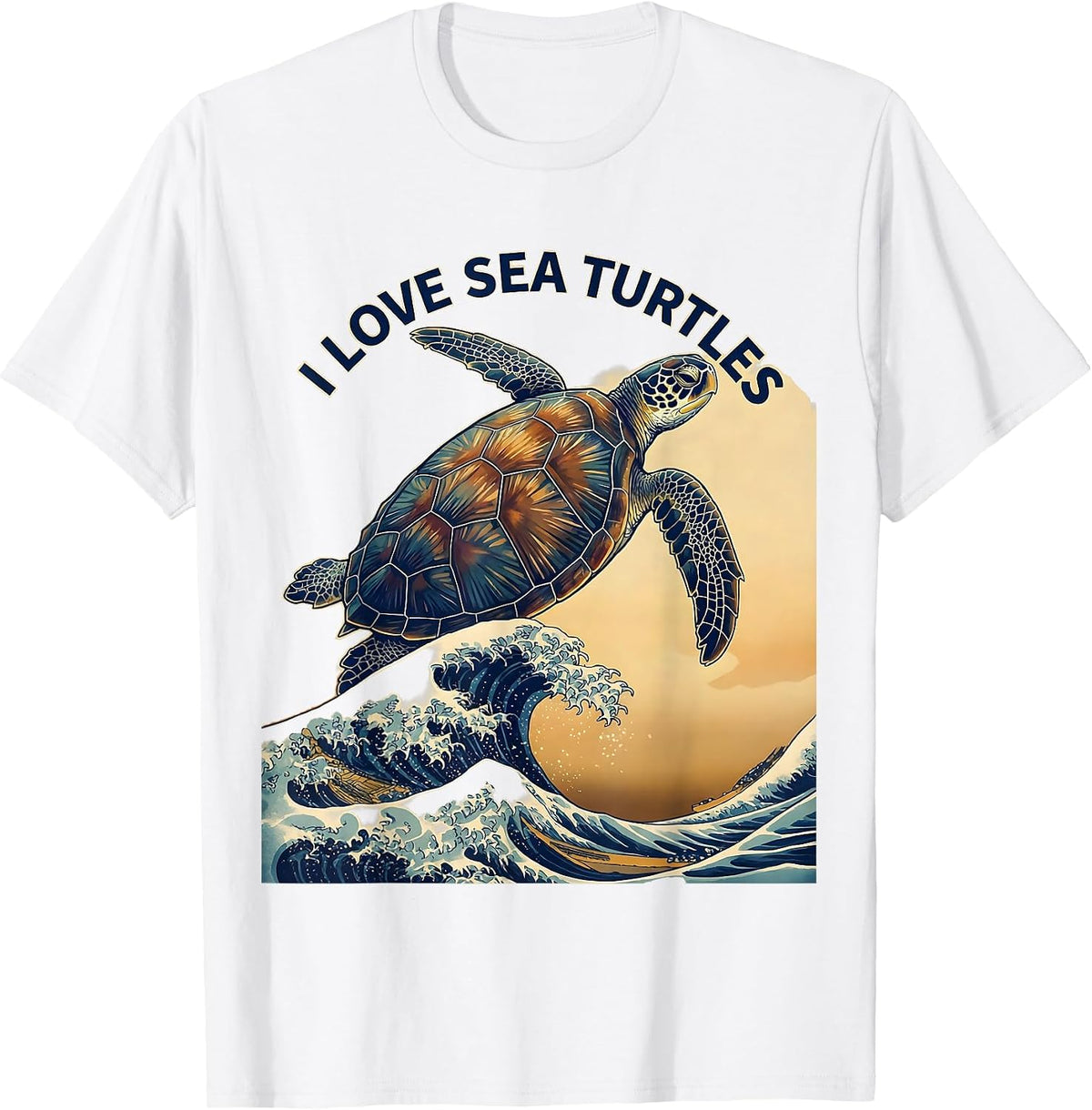 Men's I Love Sea Turtles Ukiyo-e Ocean Animal Lover Beach Art T-Shirt - White