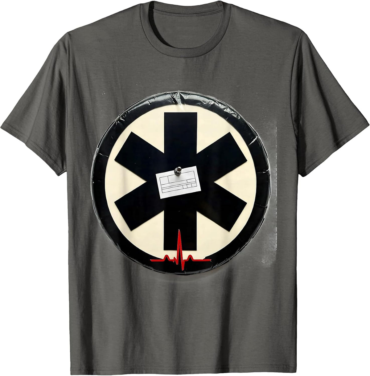 Men's Sealed Star-of-Life Stencil EMT Paramedic Dark Humor T-Shirt - Asphalt Grey