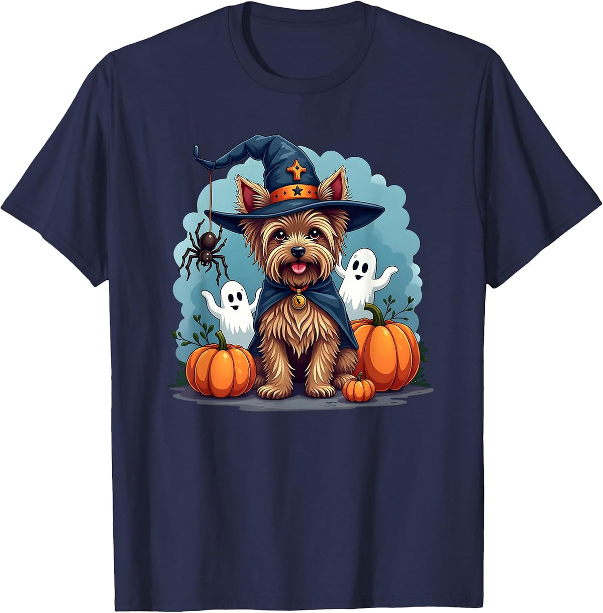 Yorkie, Halloween, Yorkshire Terrier, Witch's Hat T-Shirt - Navy Blue