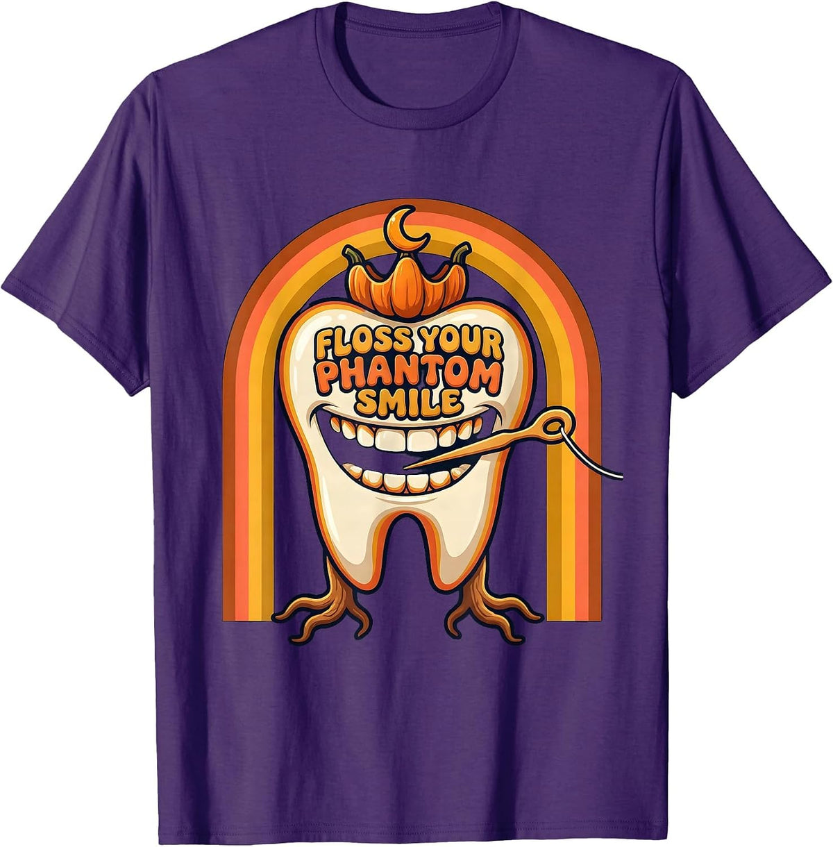 Men's Floss Your Phantom Smile Retro 70s Halloween Dentist Dental T-Shirt - Purple