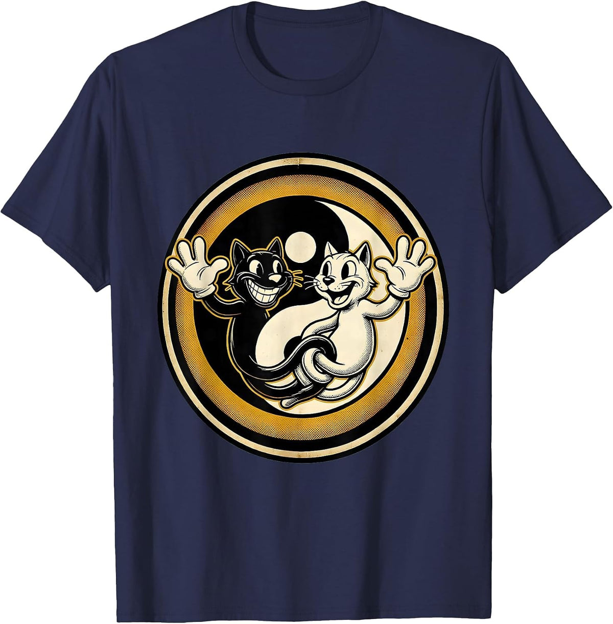 Karma Is A Cat Yin Yang Silhouette Design T-Shirt - Navy Blue