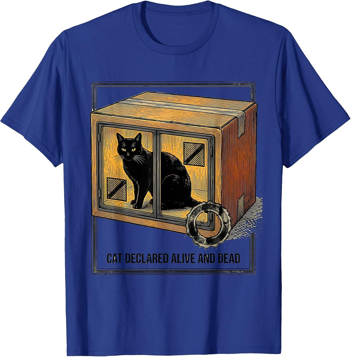 Men's Cat Declared Alive And Dead Quantum Physics Humor T-Shirt - Royal Blue