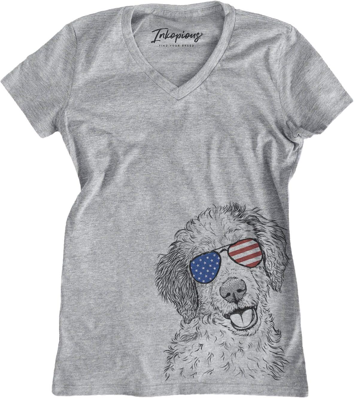Inkopious Patriotic Hoge the Aussiedoodle Dog Triblend T-Shirt - Grey Modern V-neck
