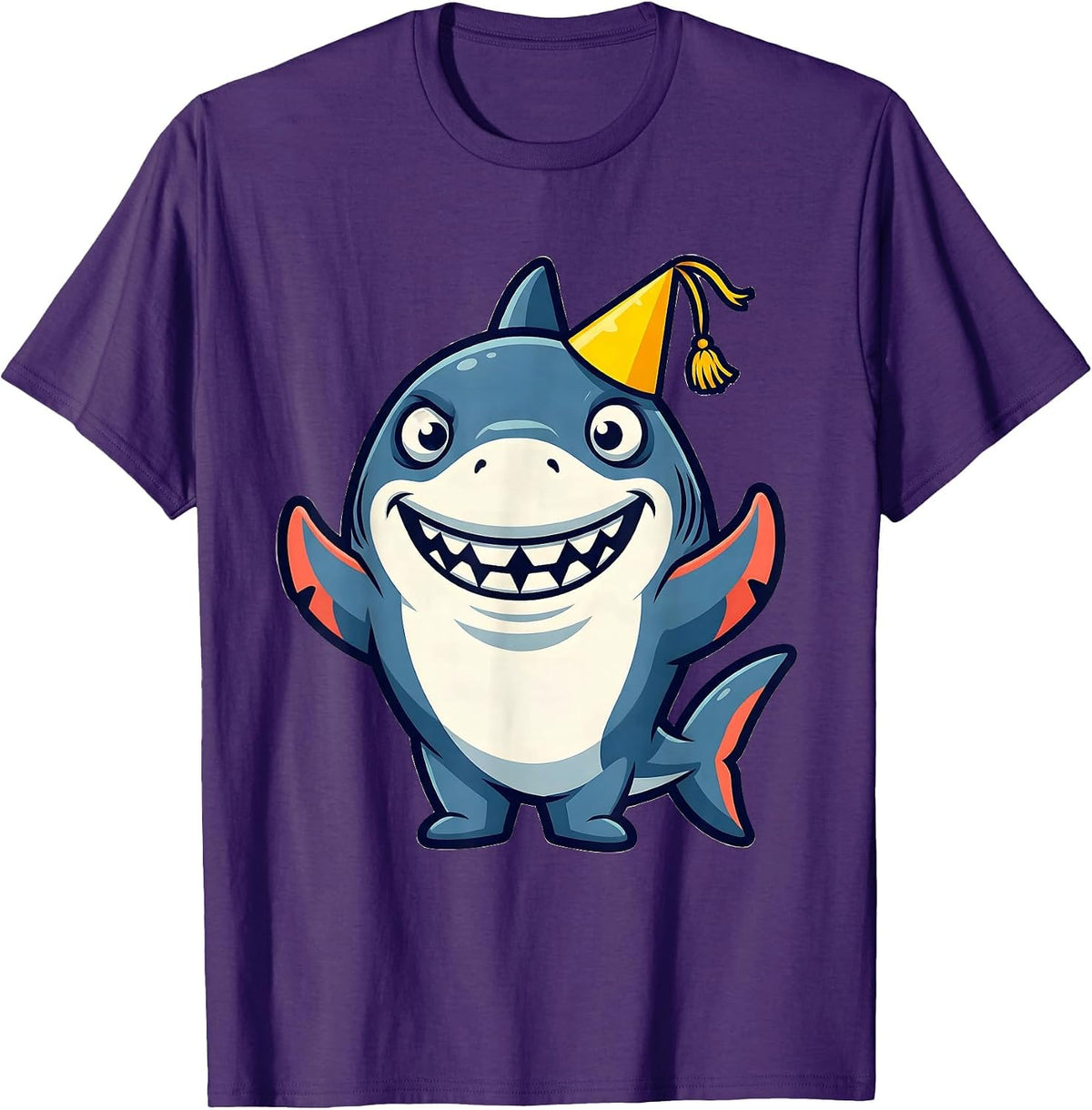 Men's Derpy Shark in a Sideways Party Hat T-Shirt - Purple