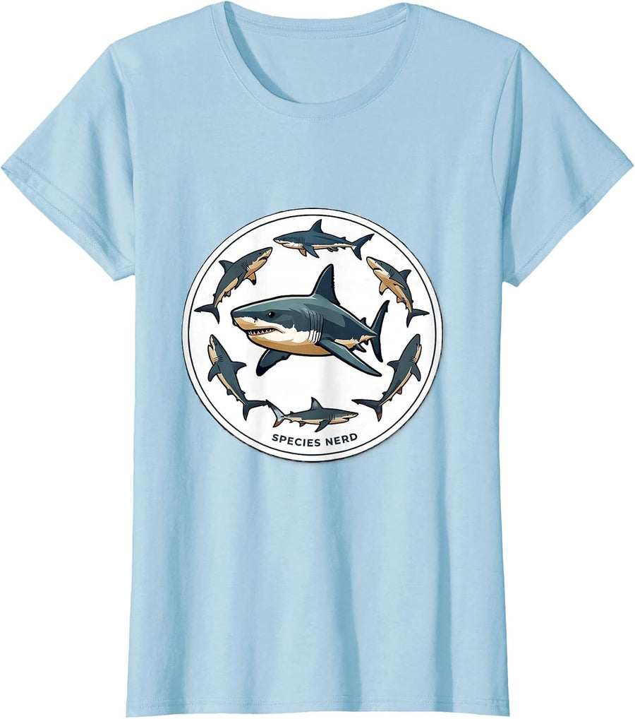 Women's Species Nerd Funny Shark Lover Marine Biology Ocean Wildlife T-Shirt - Baby Blue