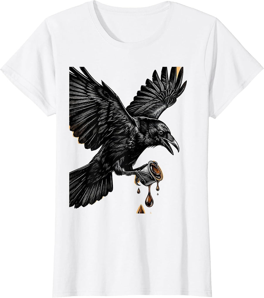 Women's Cawf Crow Coffee Lover Graphic Tee T-Shirt - White