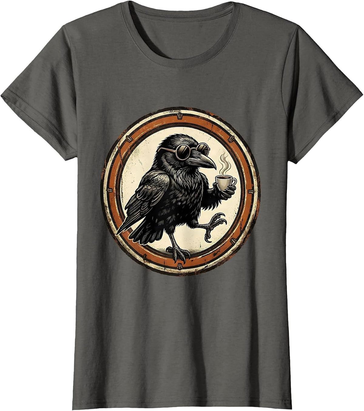 Women's Cool Crow Espresso Lover Graphic Design T-Shirt - Asphalt Grey