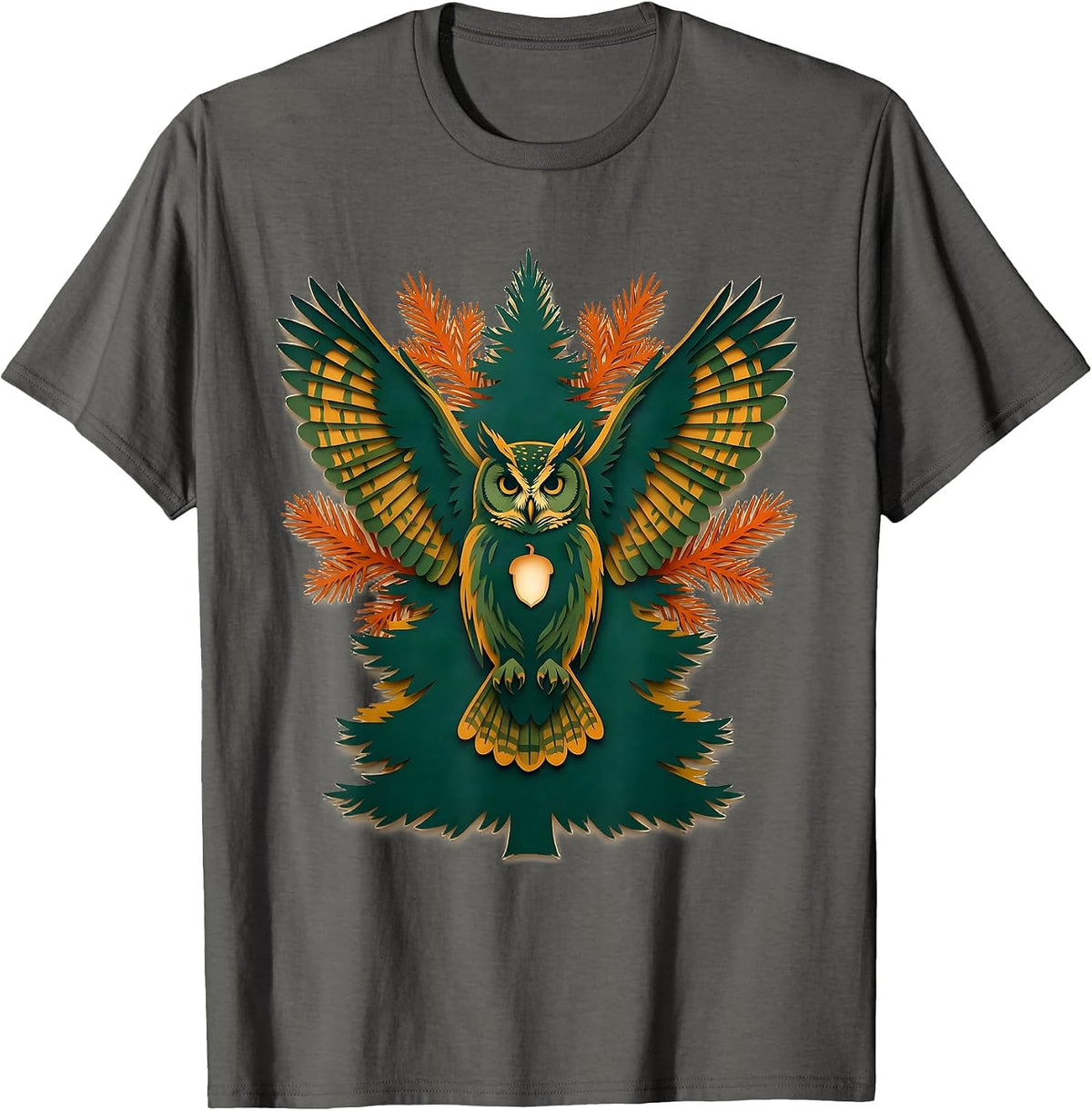Barred Owl Hemlock Crown Forest Wildlife Nature Lover T-Shirt - Asphalt Grey