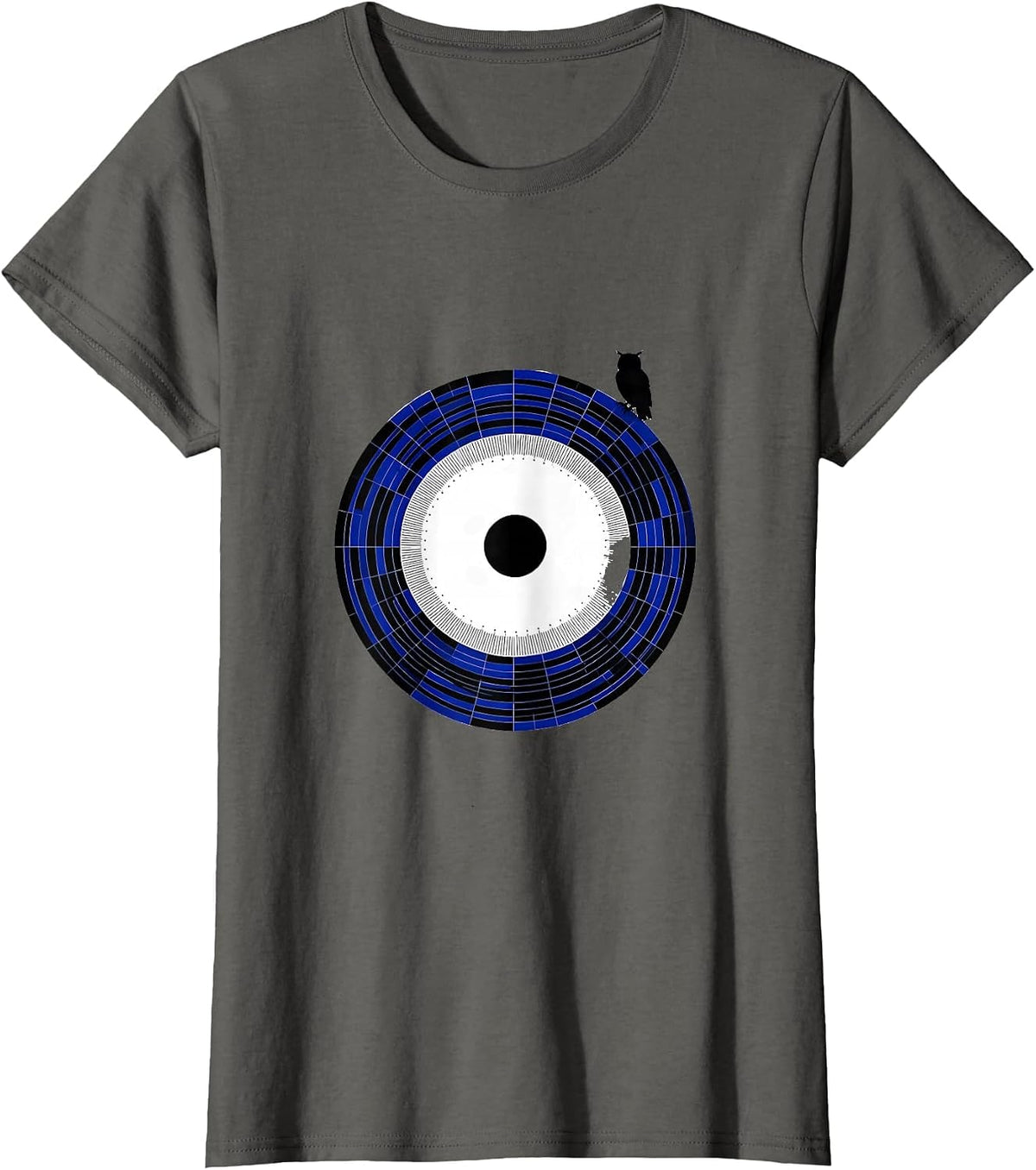 Women's Owl Orbit Starry Night Van Gogh Cat Lover Parody T-Shirt - Asphalt Grey