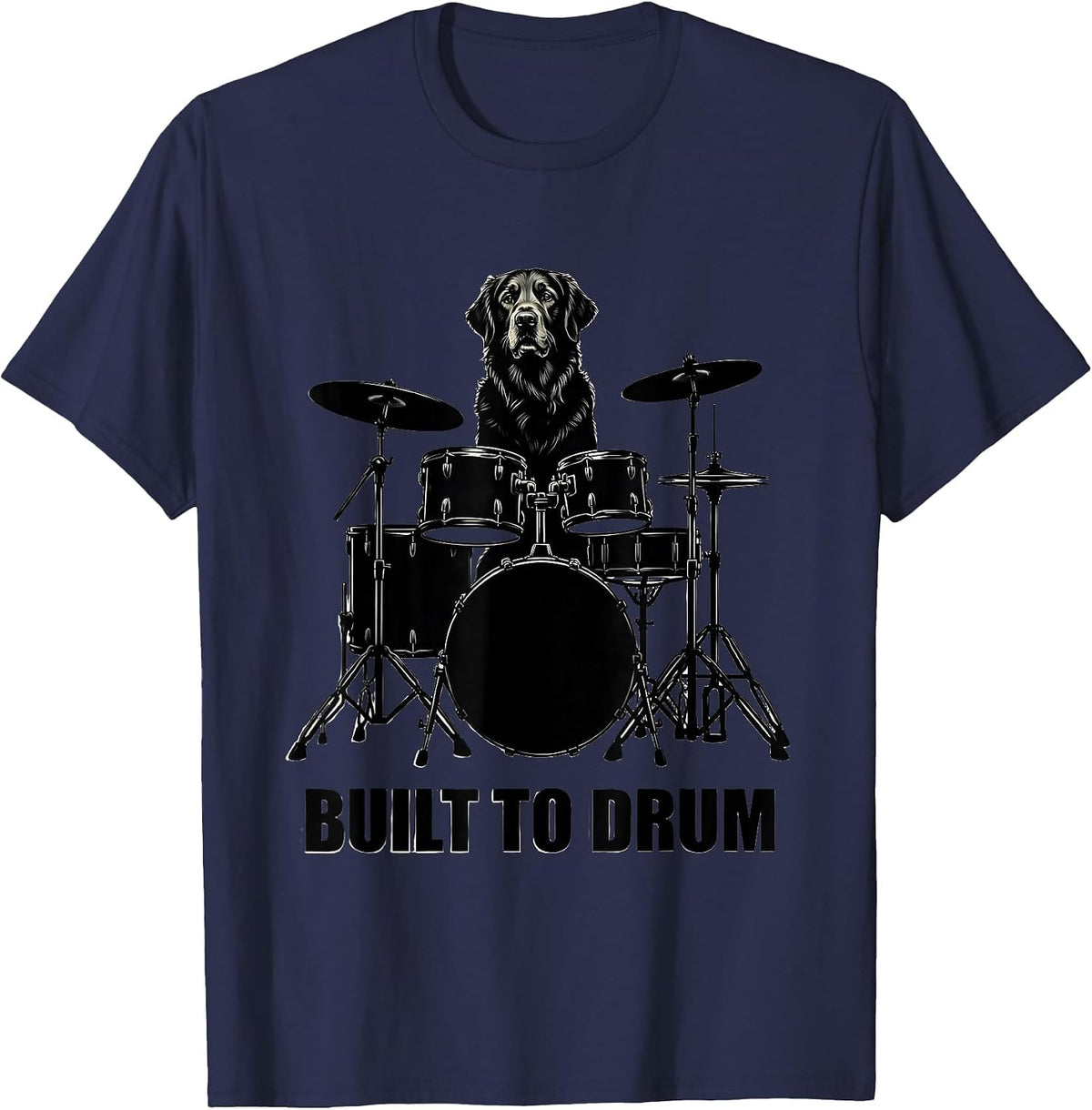 Built To Drum Funny Music Dog Drummer Graphic T-Shirt - Navy Blue