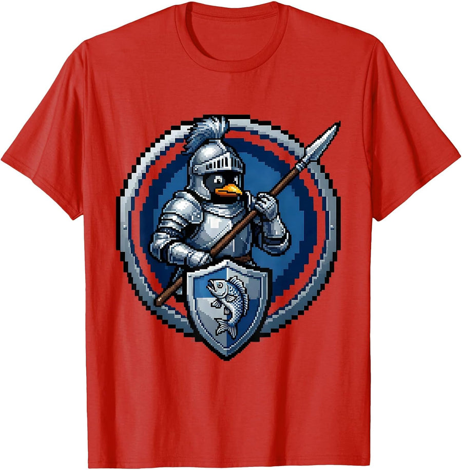 Men's Penguin Knight in Shining Armor with Lance T-Shirt - Red