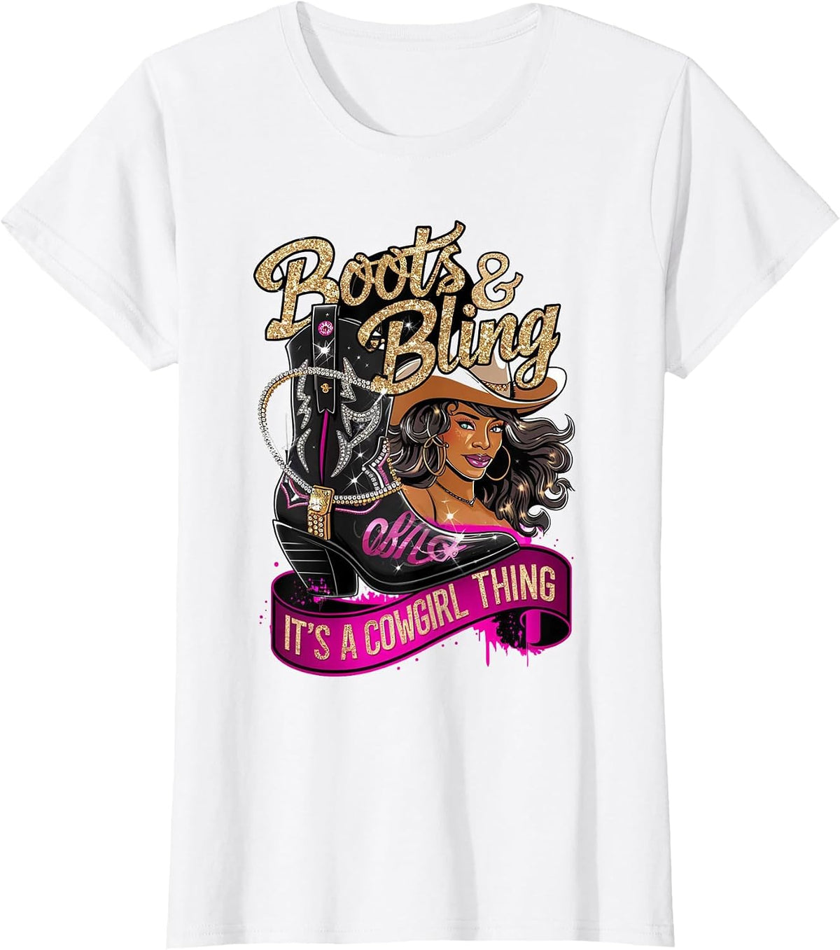 Boots and Bling It's A Cowgirl Thing Rodeo Melanin T-Shirt - White