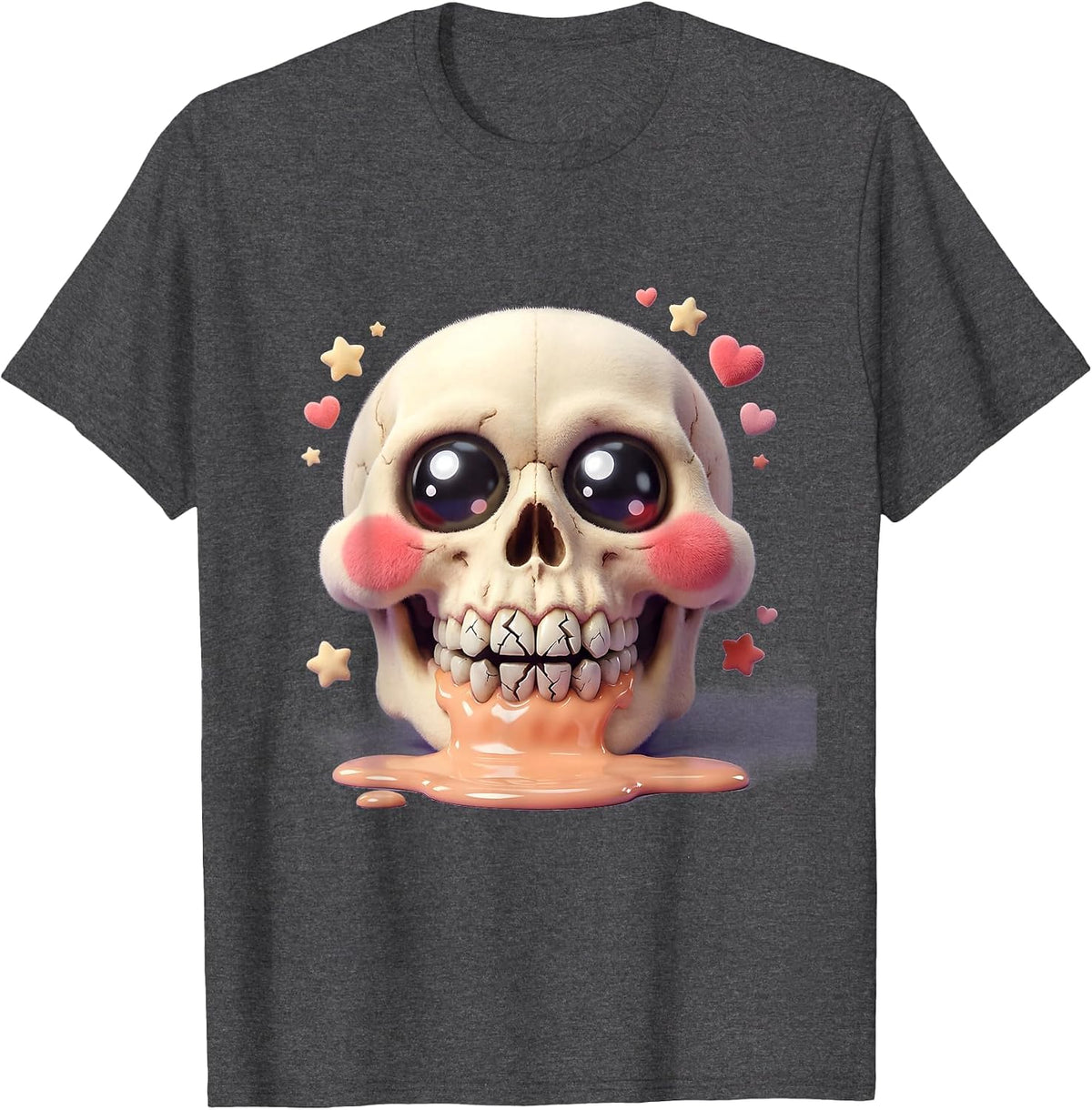 I Have Rabies Drooling Skull Graphic T-Shirt - Dark Heather Grey