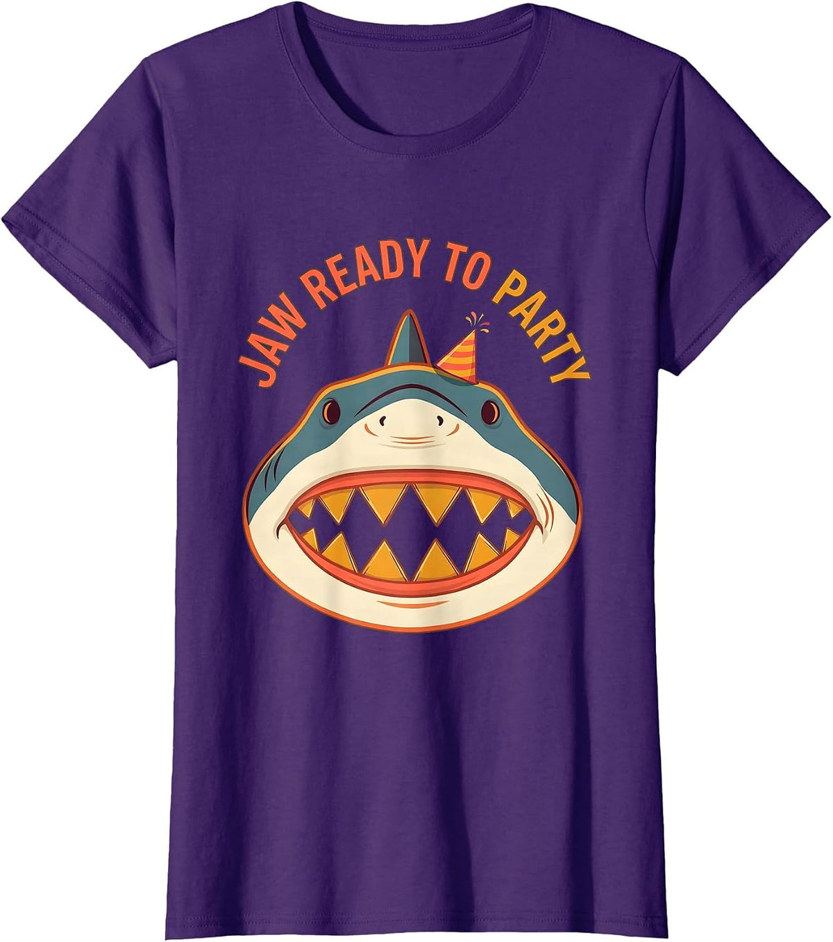 Women's Jaw Ready To Party Funny Shark Lover Wildlife Humor T-Shirt - Purple