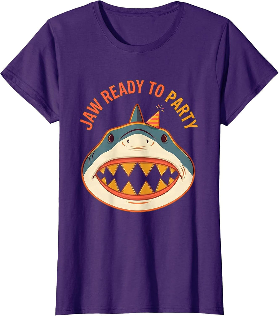 Women's Jaw Ready To Party Funny Shark Lover Wildlife Humor T-Shirt - Purple