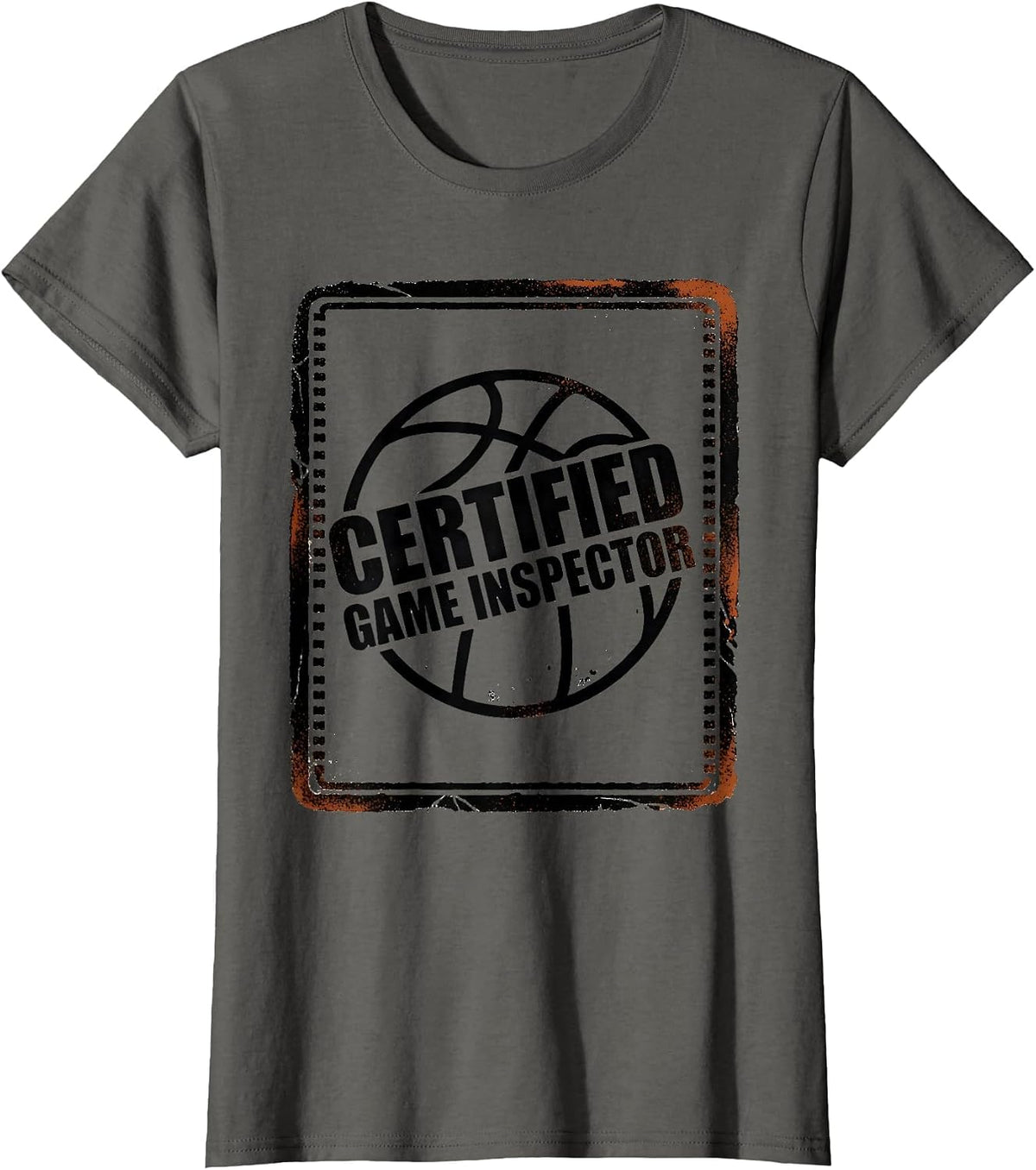 Women's Certified Game Inspector Rubber Stamp Basketball Player T-Shirt - Asphalt Grey