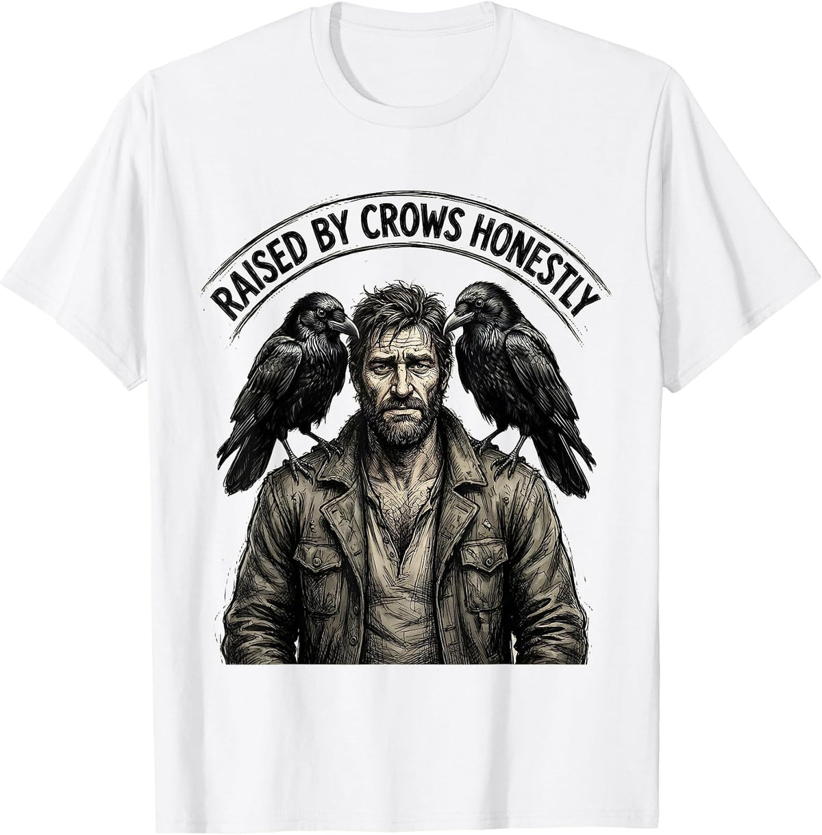 Men's Raised by Crows Funny Crow Lover Design T-Shirt - White