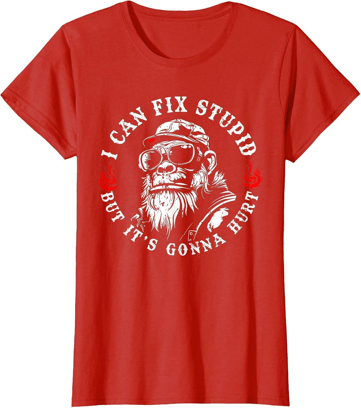 I Can Fix Stupid But It's Gonna Hurt Monkey Vintage Funny T-Shirt - Red