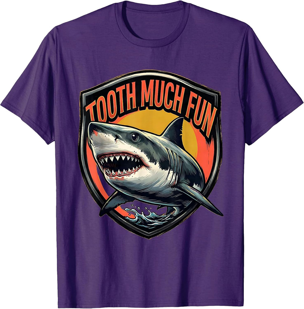 Tooth Much Fun Funny Shark Lover Ocean Wildlife Novelty T-Shirt - Purple