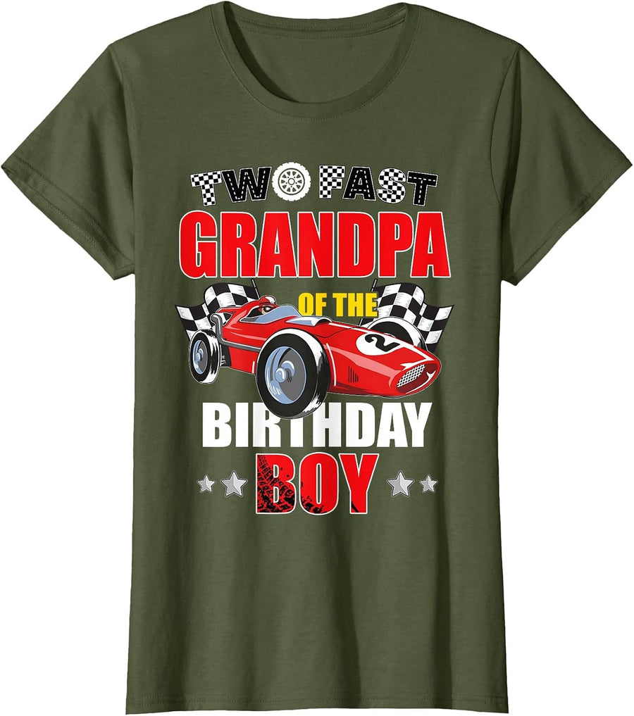 Grandpa of The Two Fast 2nd Birthday Boy Racing Car Family T-Shirt, Women, Olive Green, Large - As Pictured