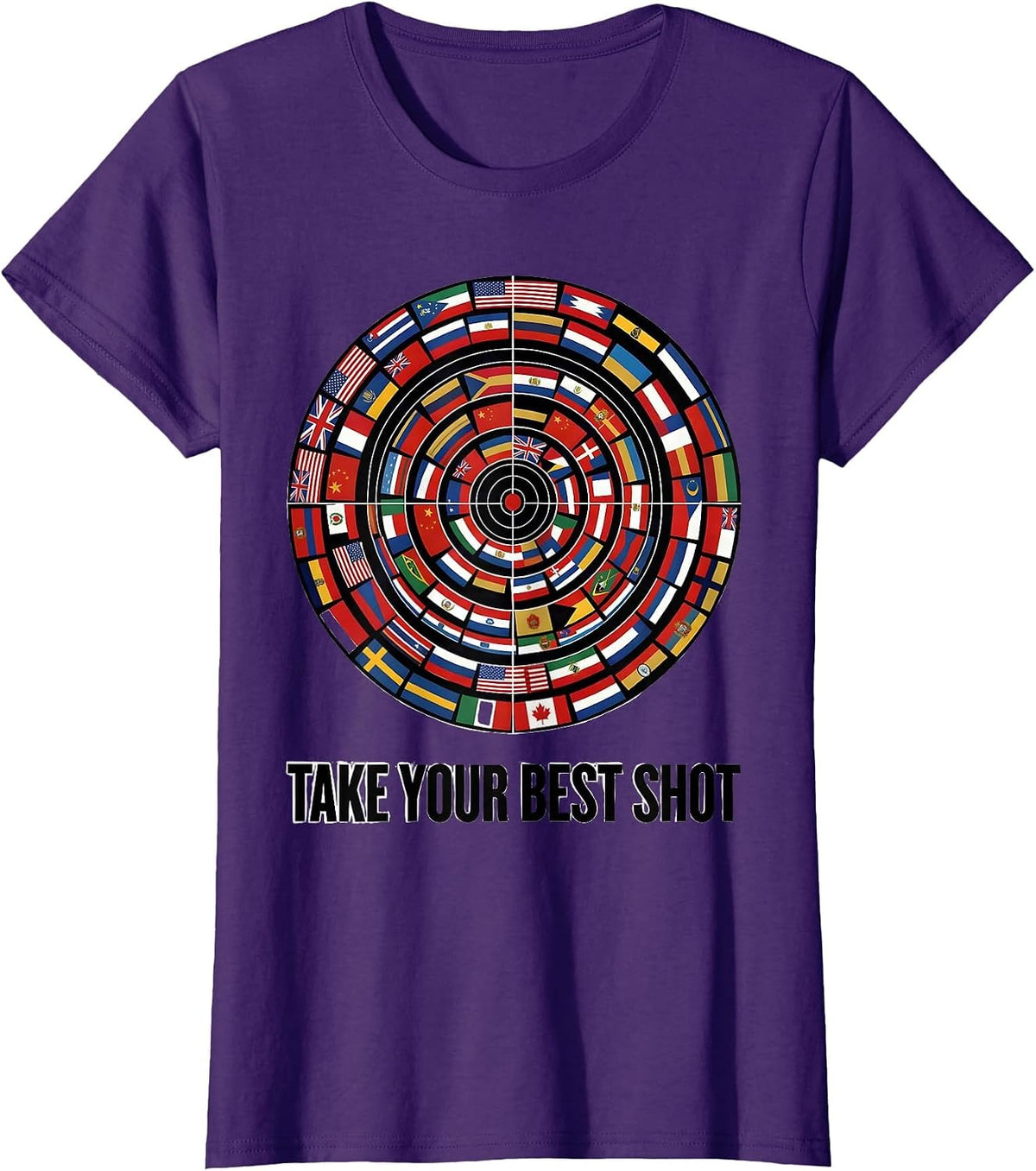 Women's Take Your Best Shot World Flags Geography Lover Gift T-Shirt - Purple