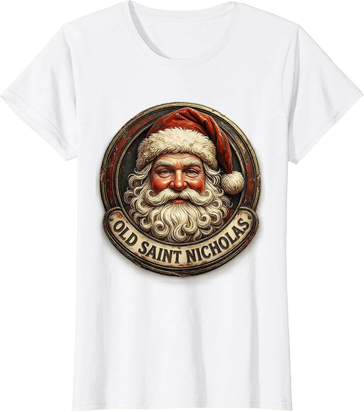 Old Saint Nicholas Vintage Retro Christmas Nostalgia Santa T-Shirt - White