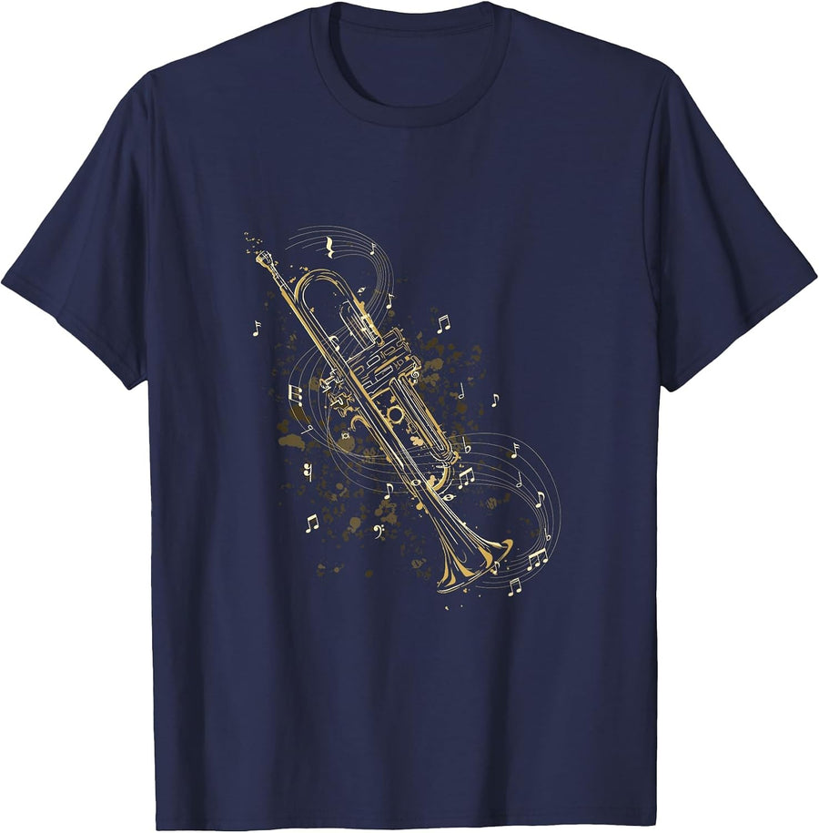 Trumpet Player Jazz Music T-Shirt - Navy Blue