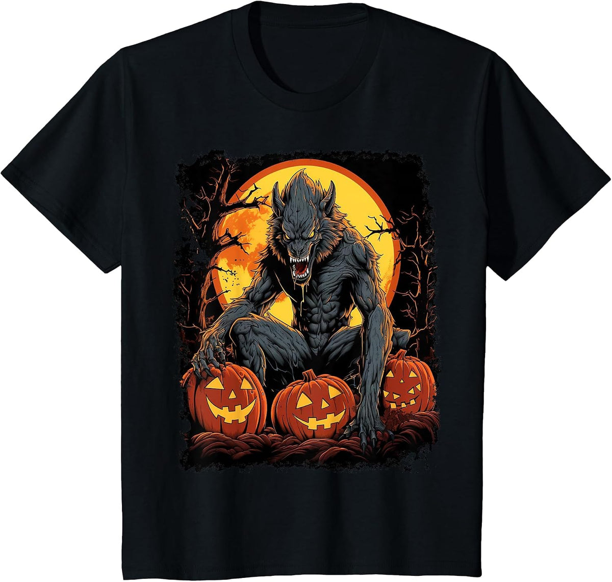 Werewolf Orange Halloween T-Shirt - Black