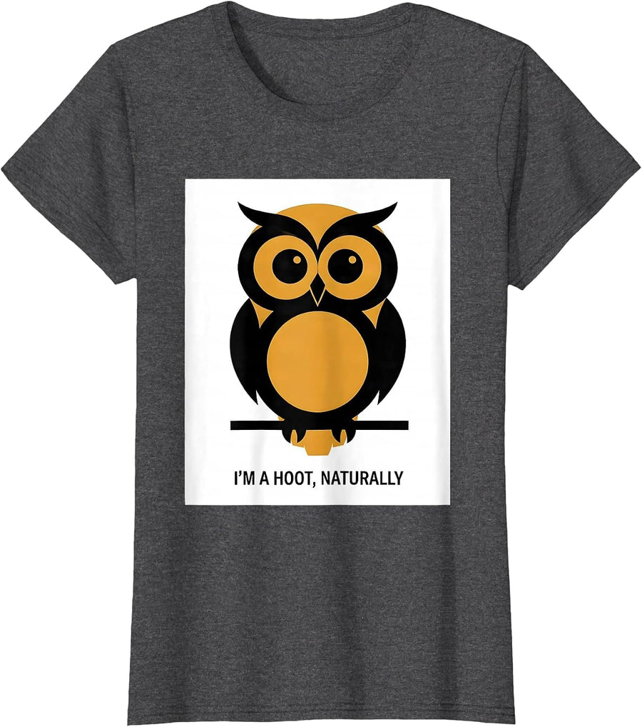 Women's I'm A Hoot Naturally Minimalist Owl Bird Lover Humor T-Shirt - Dark Heather Grey
