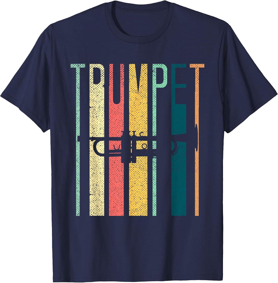 Vintage Trumpet T Shirt - Retro Vintage Trumpet Tee T-Shirt - Navy Blue