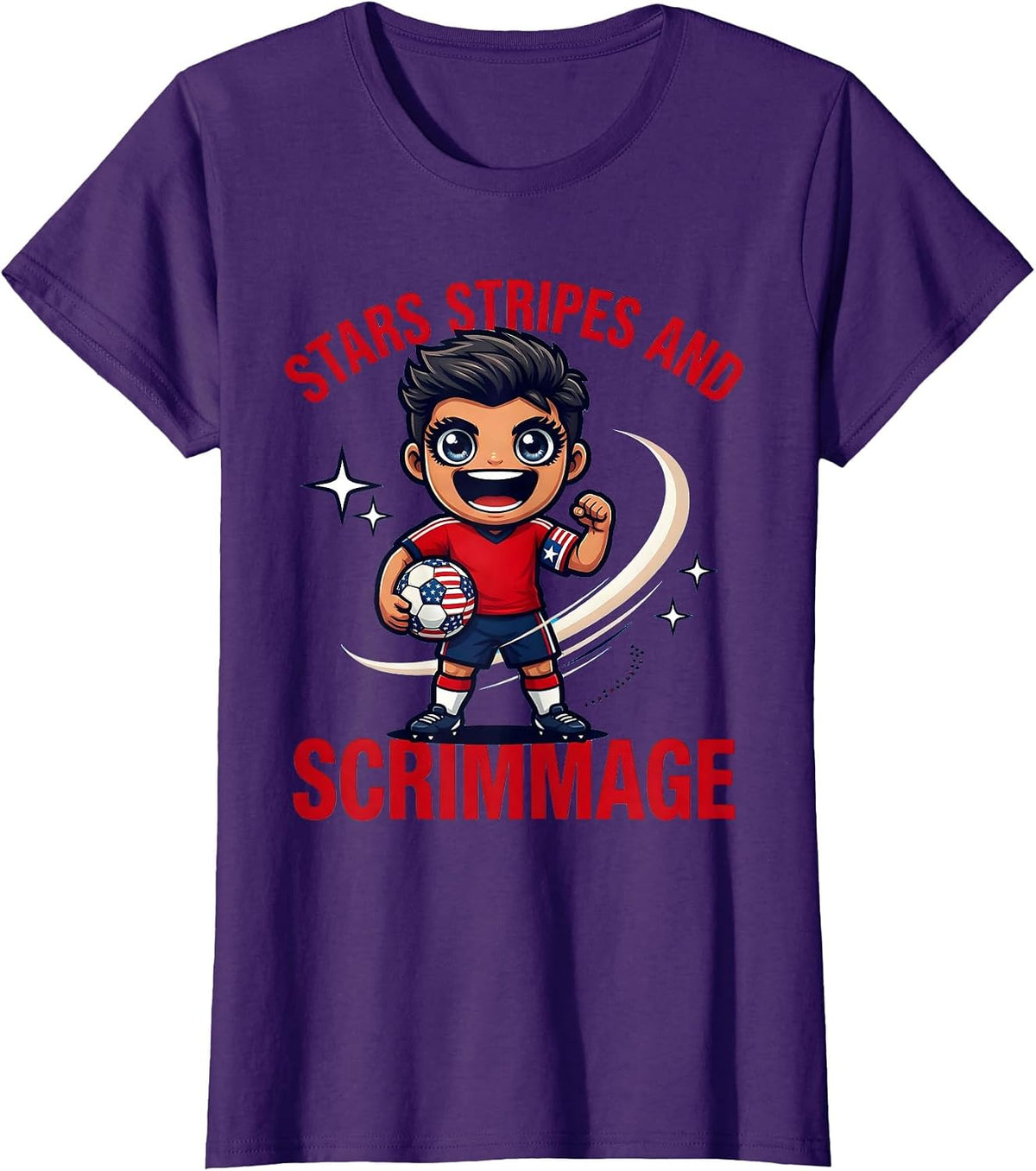 Women's STARS STRIPES AND SCRIMMAGE Funny Soccer Player 4th of July T-Shirt - Purple