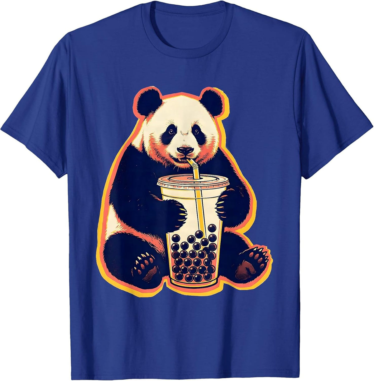 Rounded Panda Hugging Bubble Tea Kawaii Anime Girl T-Shirt - Royal Blue
