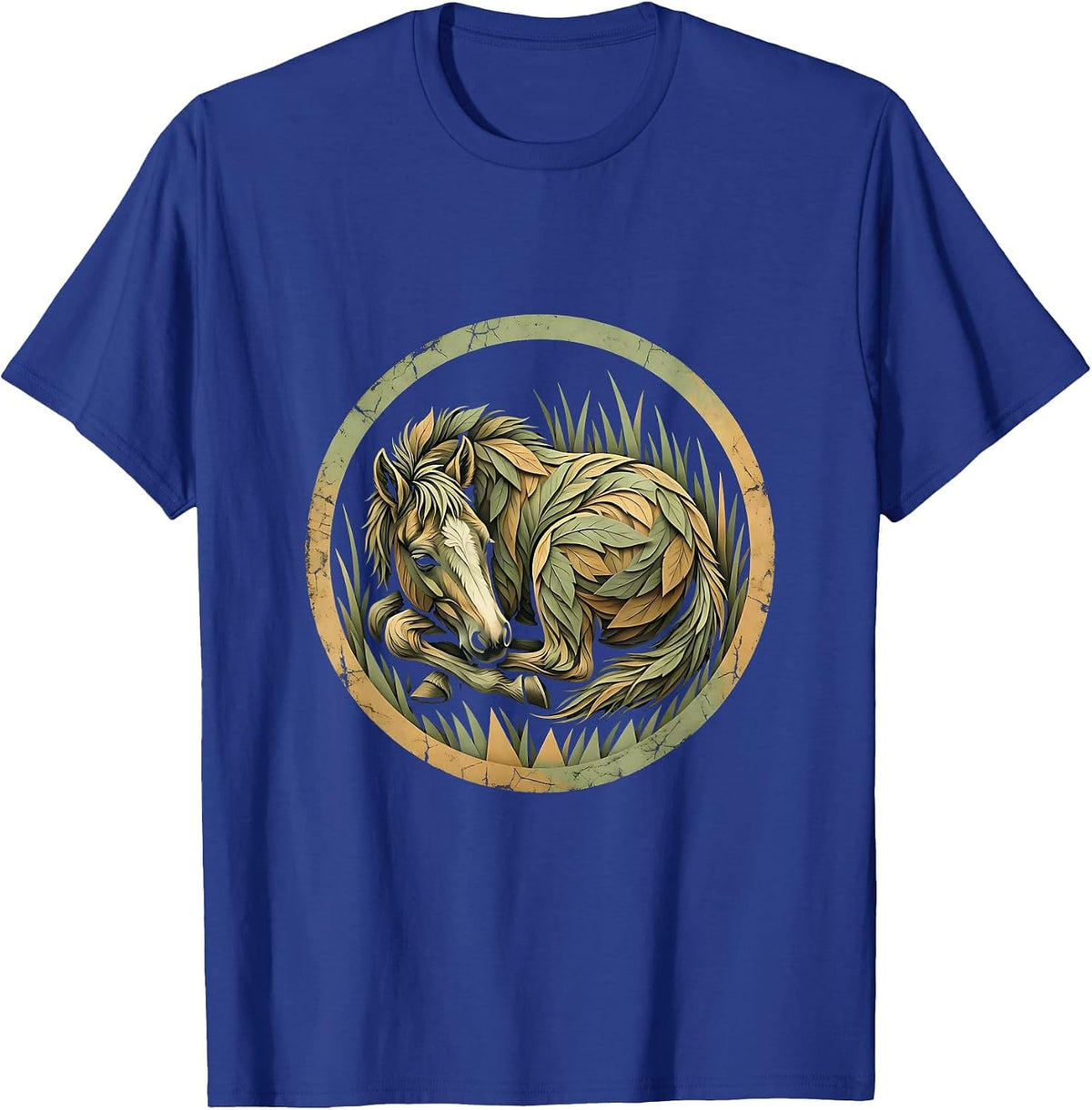Sleeping Foal in Tall Grass Illustration T-Shirt - Royal Blue