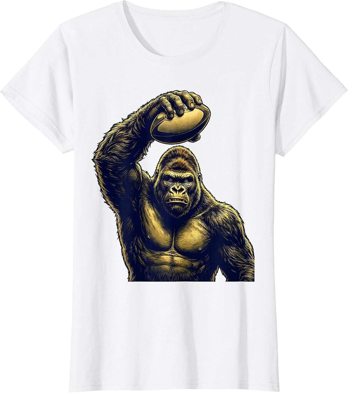 Gorilla Palming Rugby Ball Graphic Design T-Shirt - White