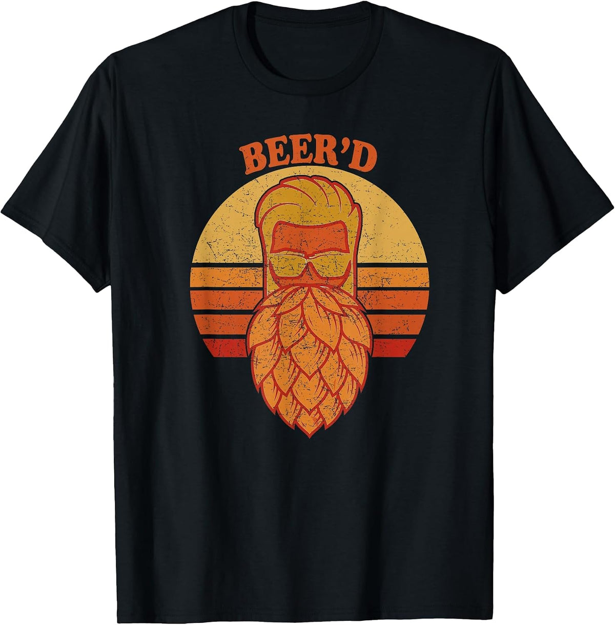 Beer d - Hops Beard - Beer Garden Retro Sunset T-Shirt - Black