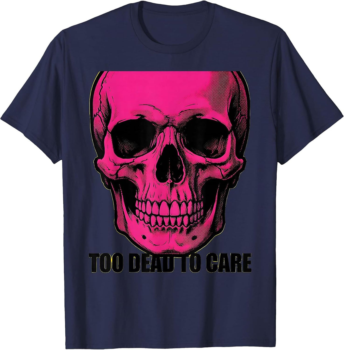 Too Dead To Care Skull Graphic Design T-Shirt - Navy Blue