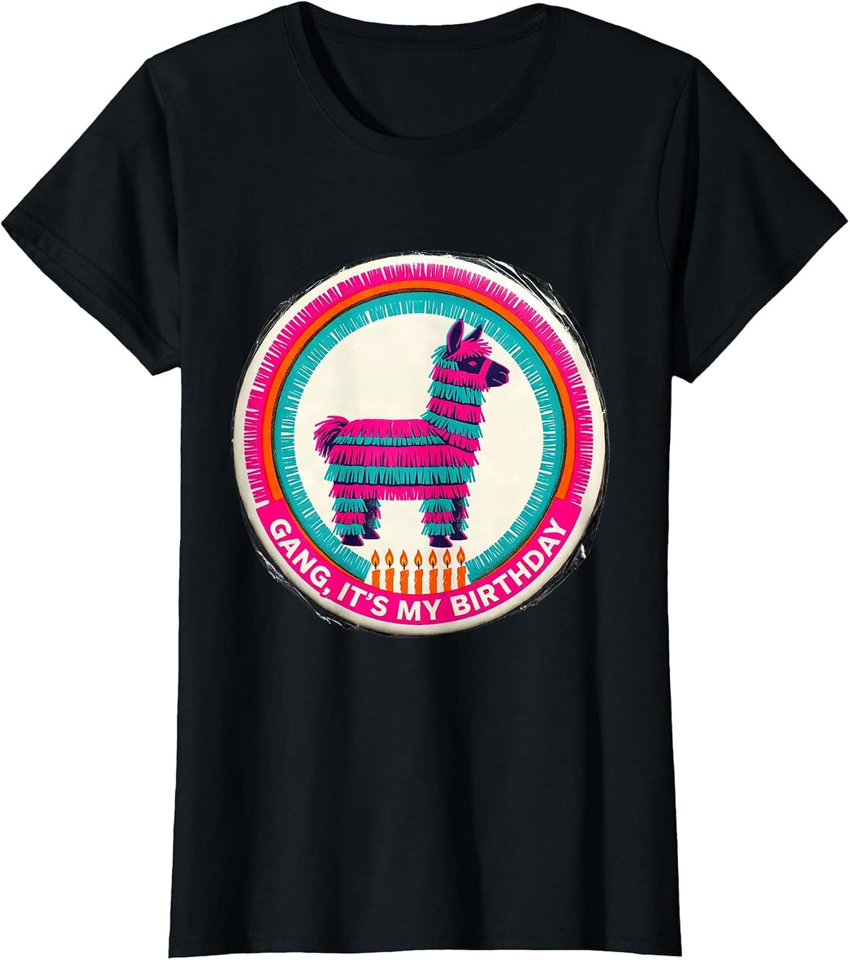 Gang It's My Birthday Risograph Llama Pinata Kid Party T-Shirt - Black