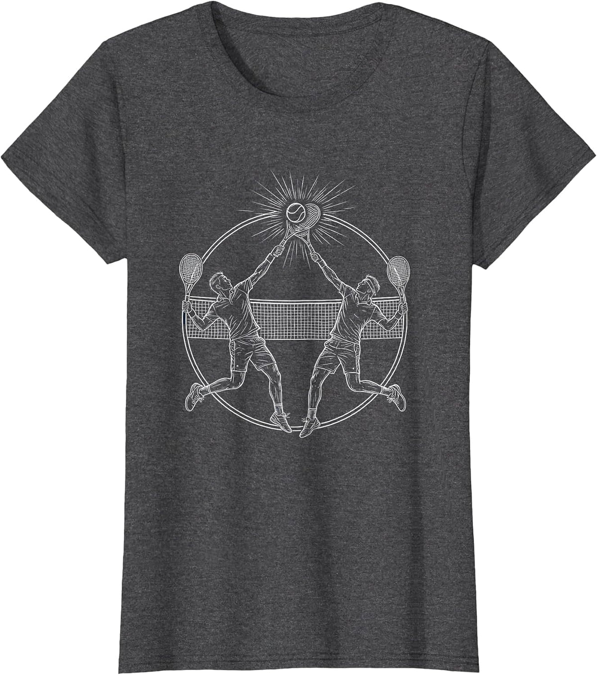 Women's Doubles Tennis Net Leap Graphic Tee T-Shirt - Dark Heather Grey