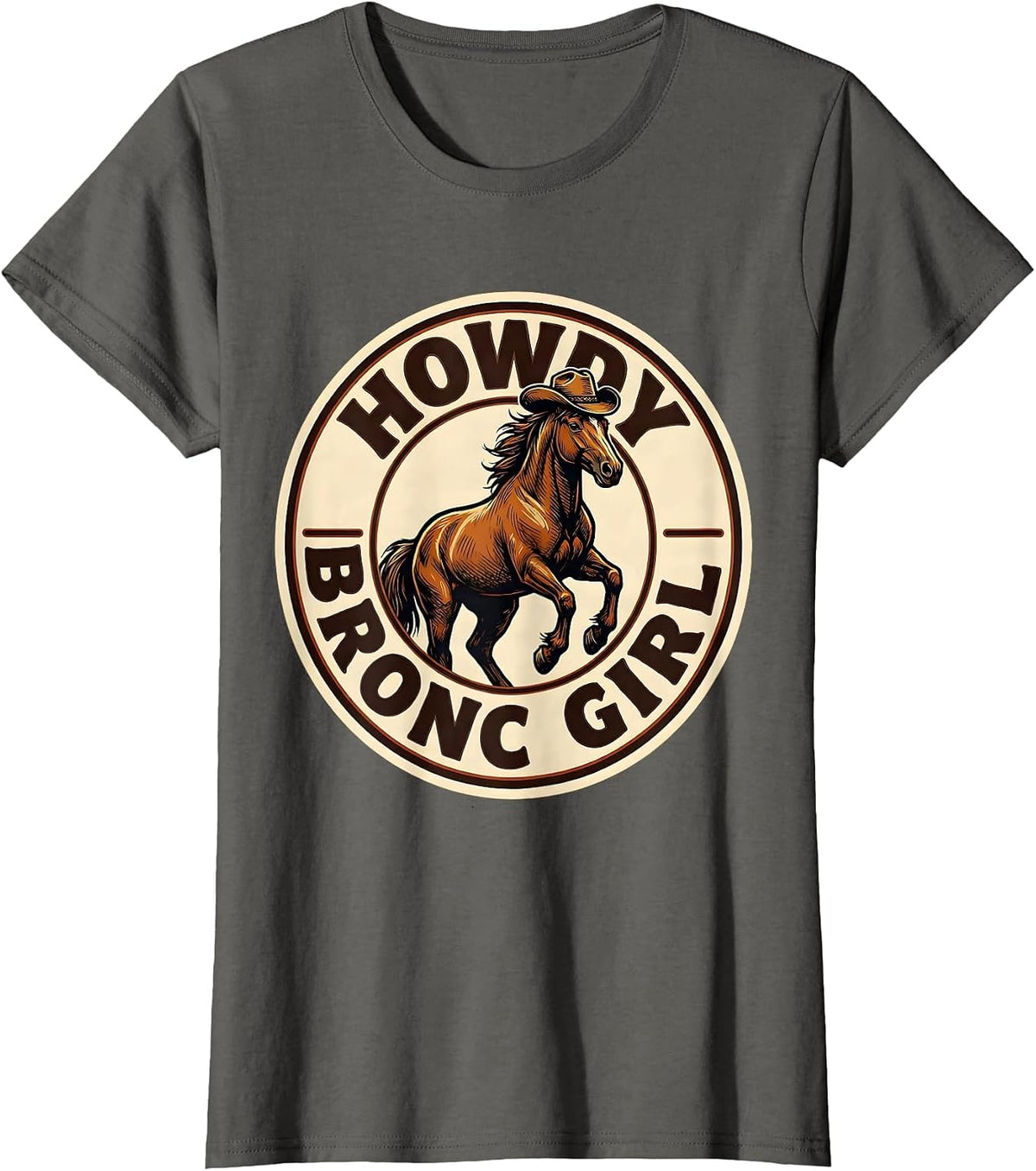 Women's Howdy, Bronc Girl Western Cowgirl Rodeo Pride Humor T-Shirt - Asphalt Grey