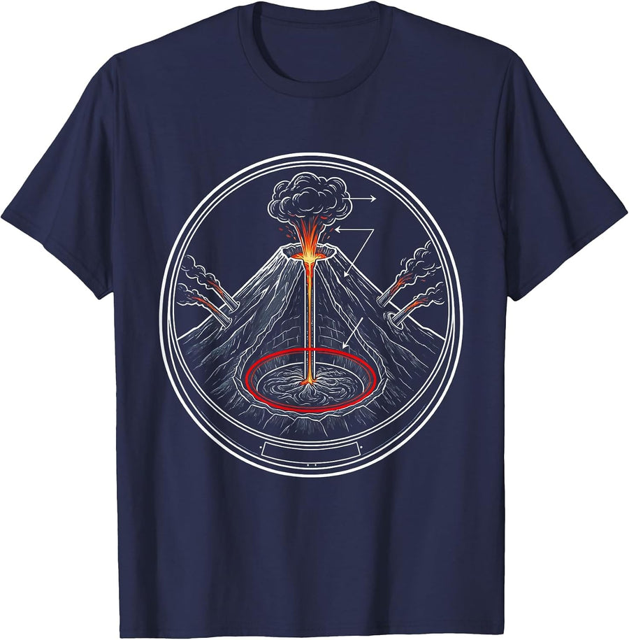 Volcano Cross-Section Eruption Science Teacher T-Shirt - Navy Blue