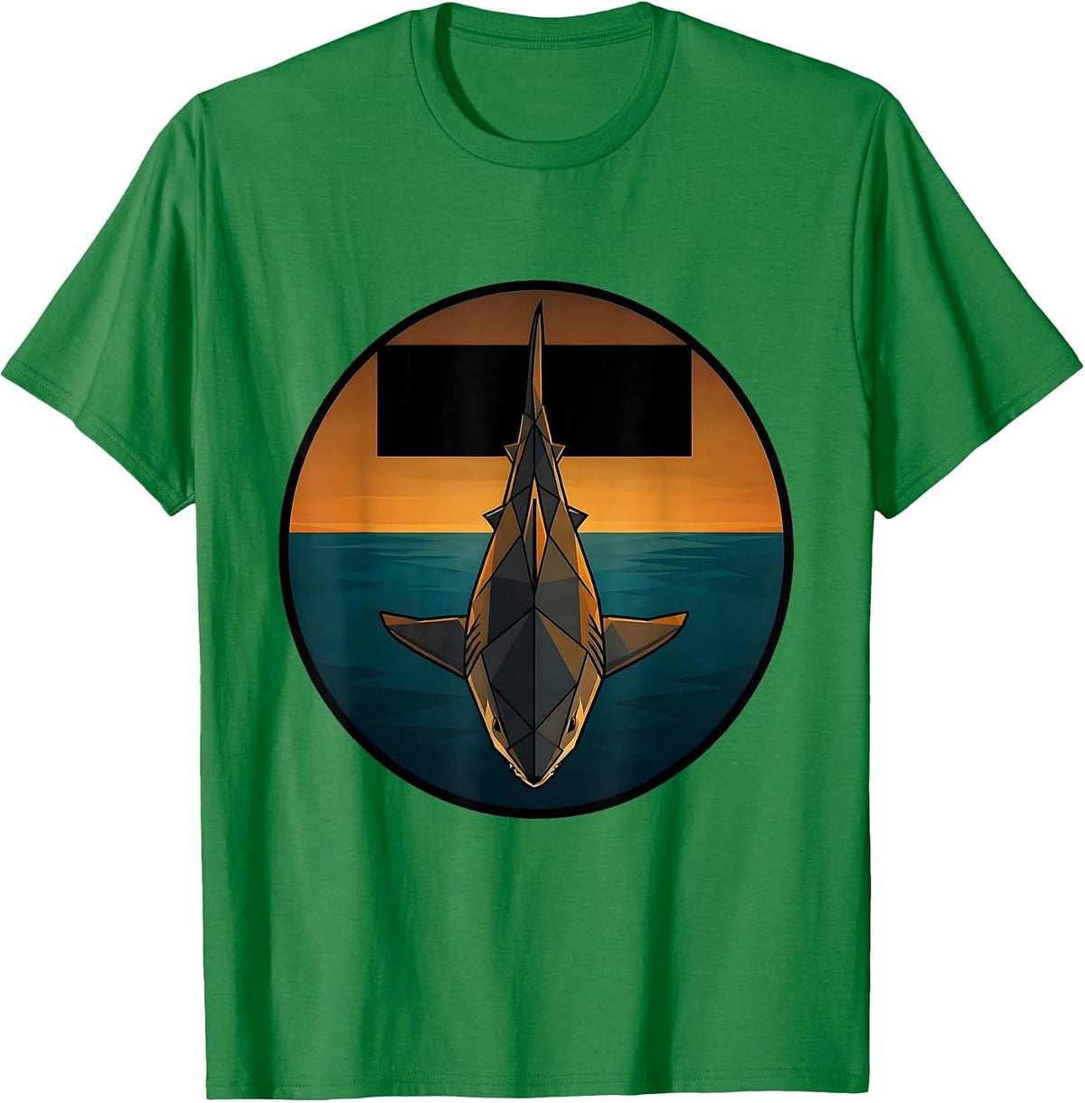 Men's Shark Silhouette Under Boat at Dusk T-Shirt - Kelly Green